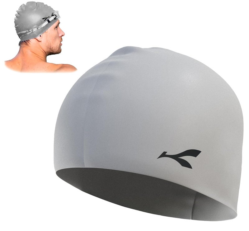 KONEX Waterproof Silicone Swimming Cap for Men & Women | Stretchable & Quick-Dry | Prevents Hair Pull & Chemical Damage | Ideal for Children & Adult (Light Grey) - Image 1